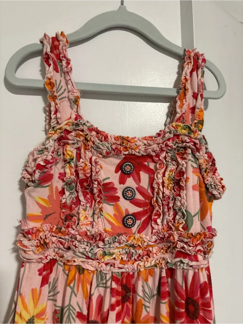 Matilda Jane size 8 floral pink orange Floral Sundress Ruffle Details bamboo